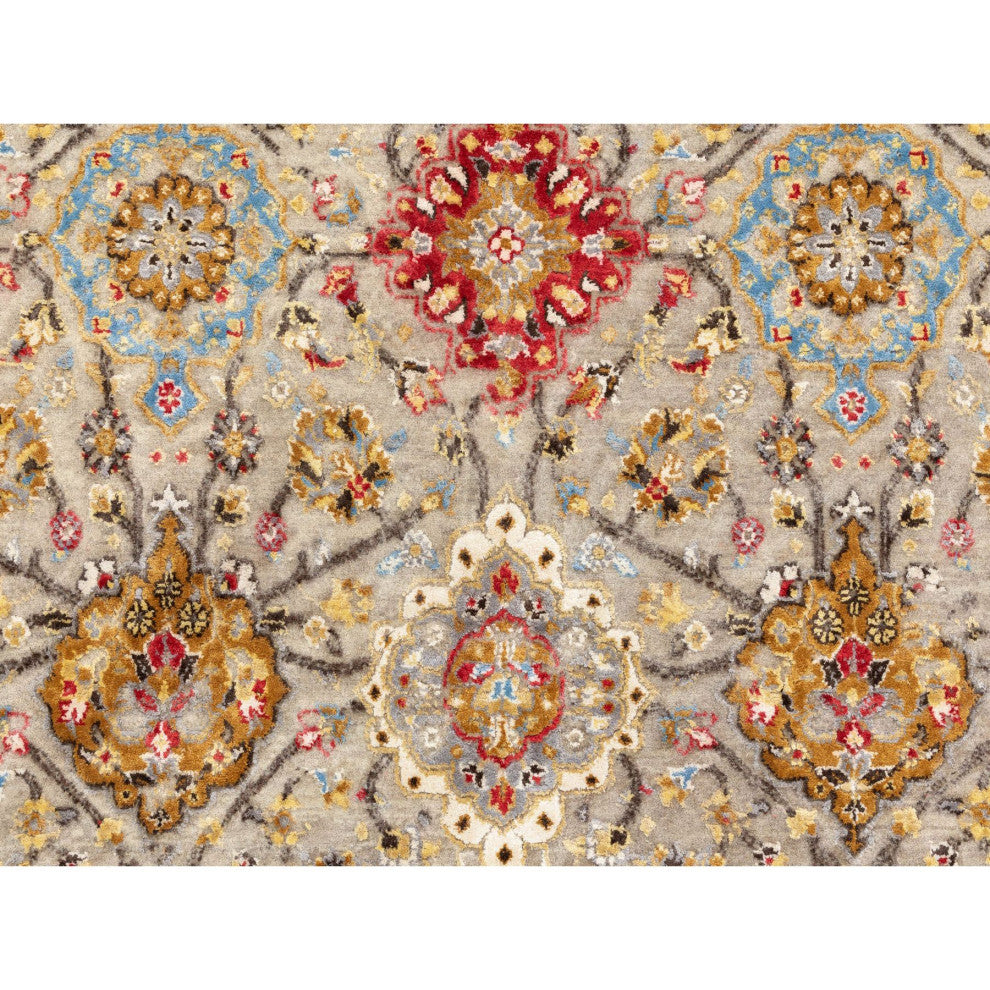 THE SUNSET ROSETTES Wool And Pure Silk Hand Knotted Oriental Rug, 6'1"x9'0"