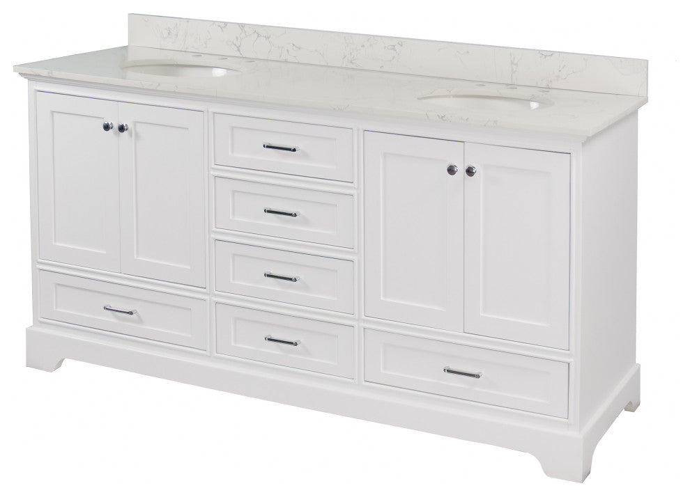 Harper 72" Double Bathroom Vanity, White, Engineered Marble
