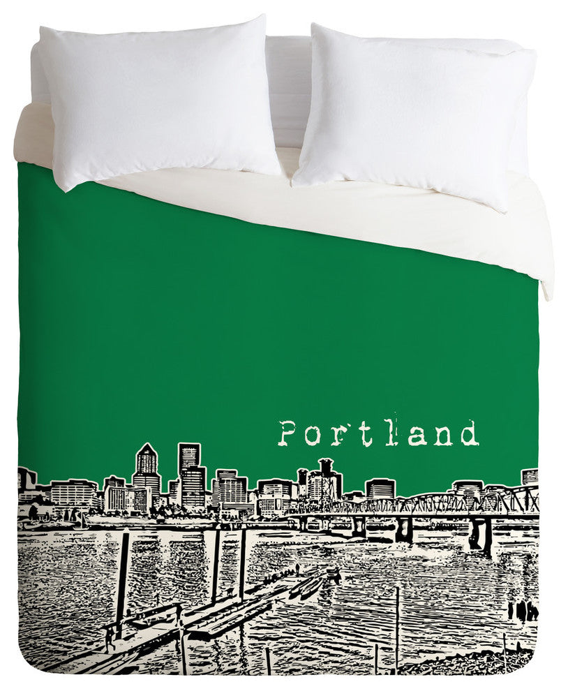 Deny Designs Bird Ave Portland Green Duvet Cover - Lightweight