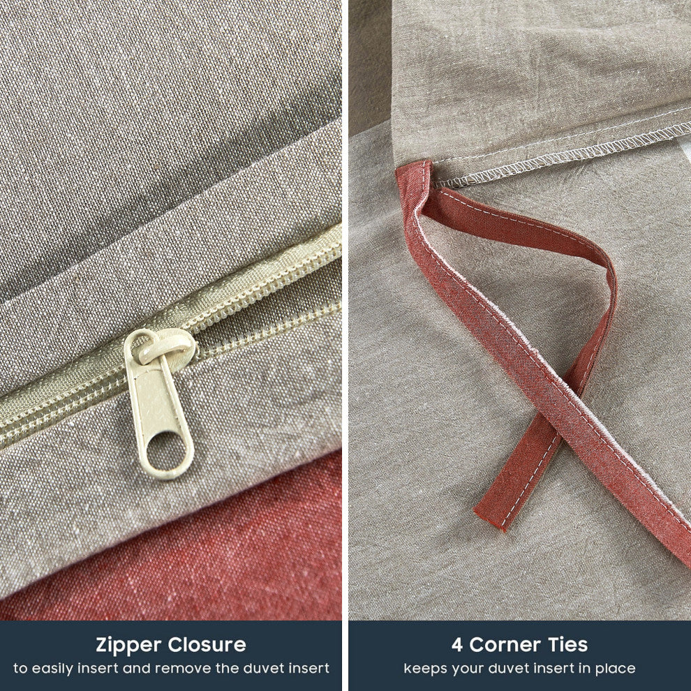 Buffalo Washed Cotton 3-Piece Duvet Set, Cherry, Queen