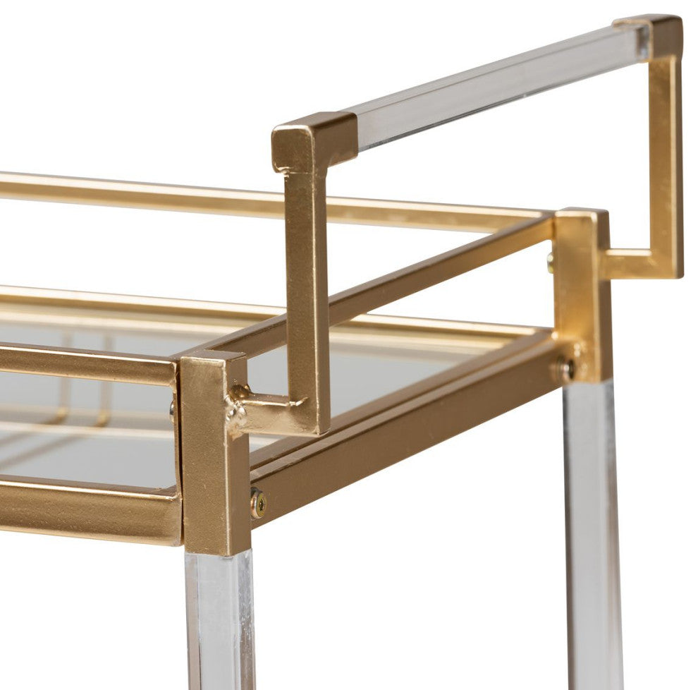 Savannah Contemporary Glam and Luxe Gold Metal and Glass Wine Cart