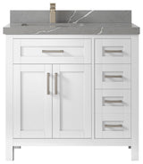 Cambridge 36 Left Offset Bath Vanity in White 2" Piatra Gray