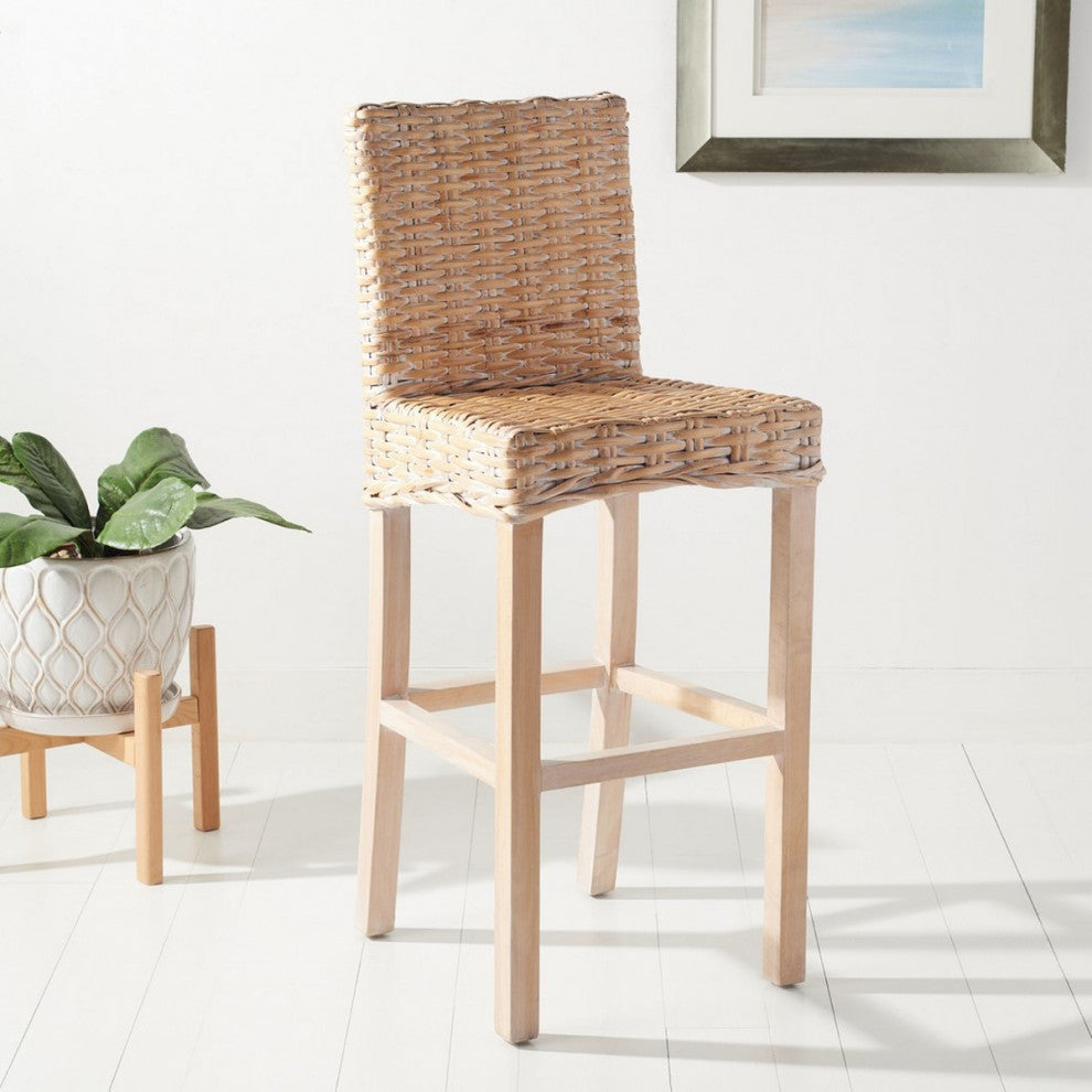 Safavieh Tobie Rattan Bar Stool, White Washed