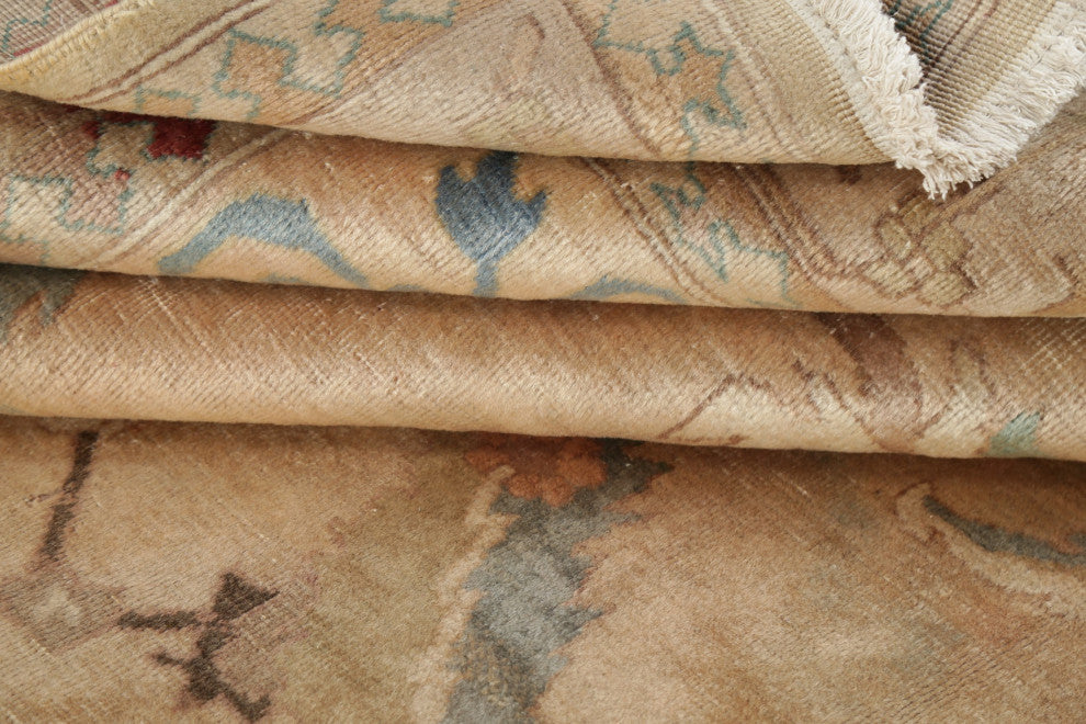 Consigned, Traditional Vintage Handmade Persian Distressed Area Rug, Beige, 8x11