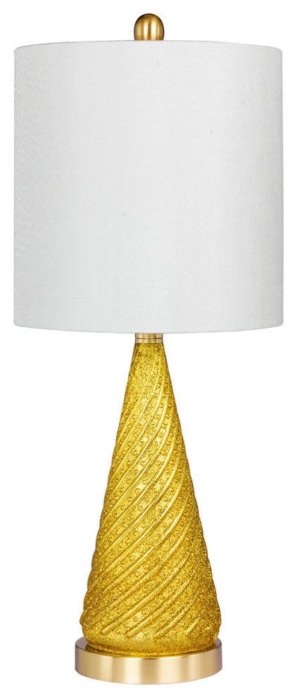 24.5" Royal Spiraled Cone Glass & Metal Table Lamp, Gold Glitter And Satin Brass