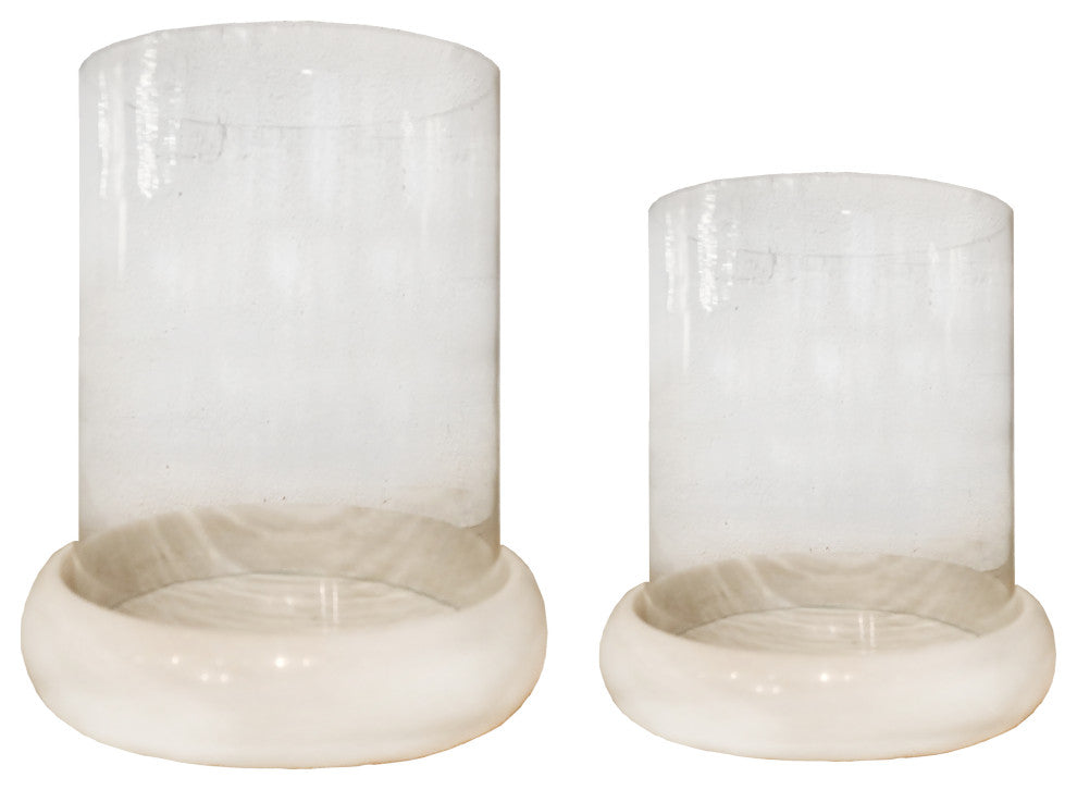 Isadora Hand Carved Ivory Hundi Marble and Glass Hurricane, 11"