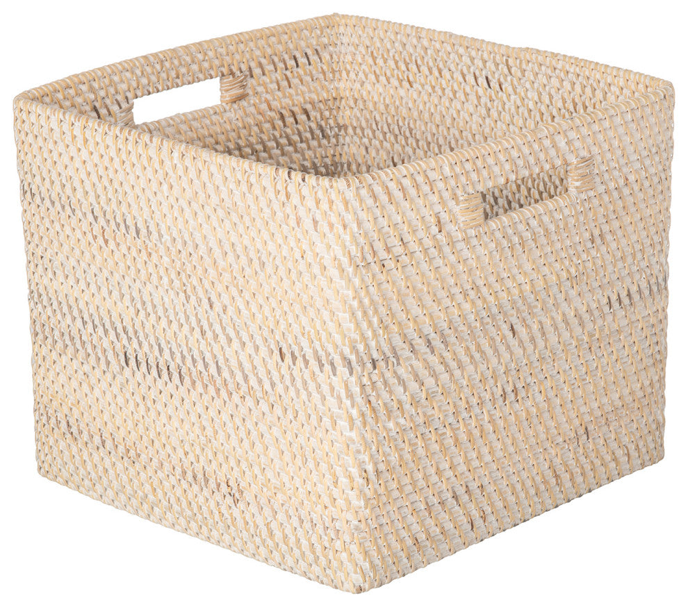 Loma Decorative Square Rattan Storage Basket With Handles, Honey-Brown, Latte