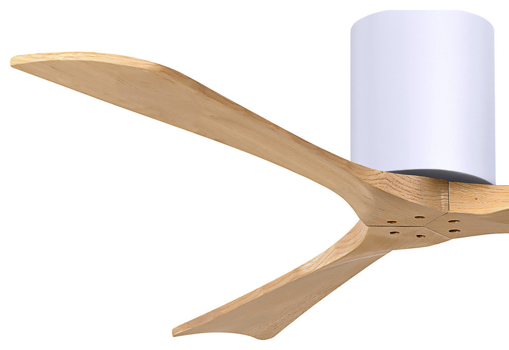 Irene 3 Blade Flush Mount Fan, 52", Matte White, Light Maple Tone Blades