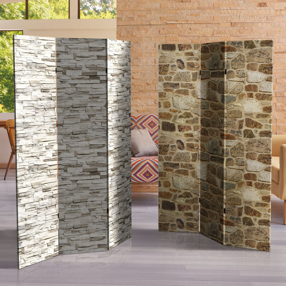 6' Tall Double Sided Stone Wall Canvas Room Divider
