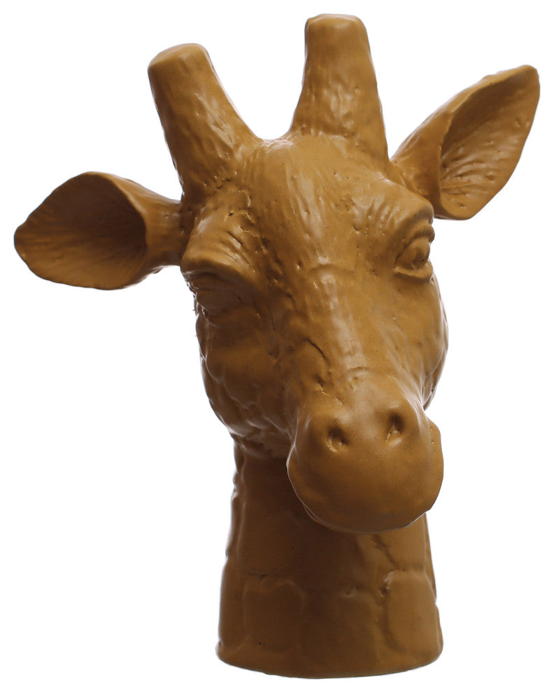 10.25 Inches Stoneware Giraffe Head Vase, Reactive Glaze, Matte Mustard