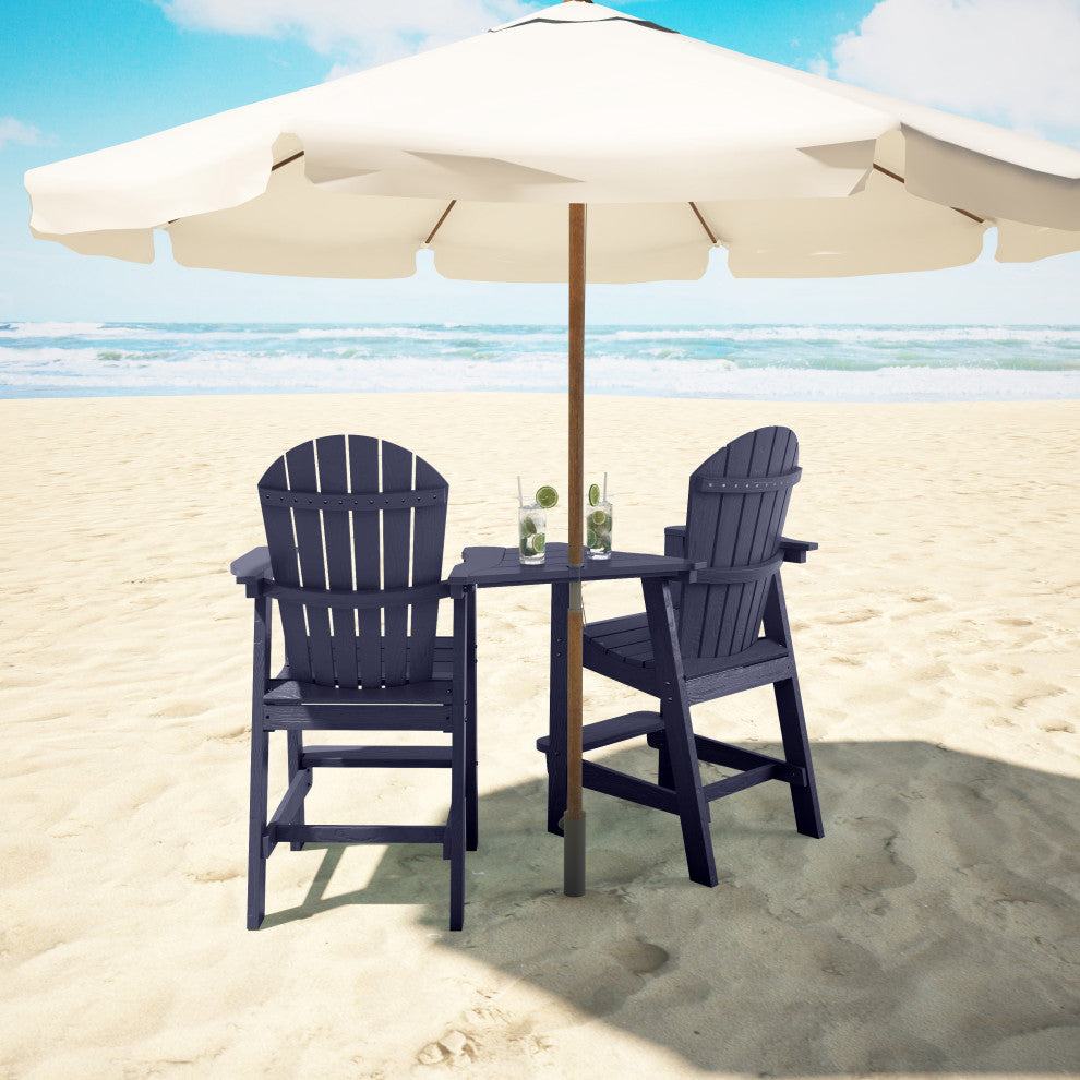 2 Pieces Outdoor Adirondack Chairs with Connecting Tray and Umbrella Hole, Navy