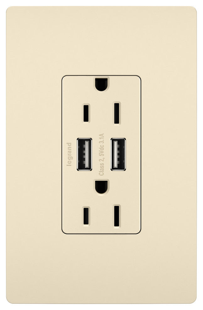 USB Chargers With Duplex 15A Tamper-Resistant Outlets, Light Almond