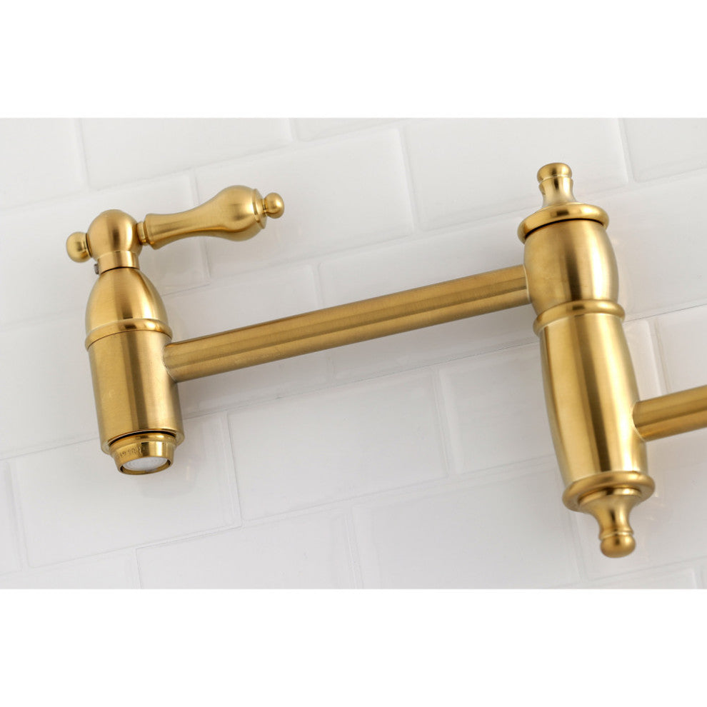 Kingston Brass Wall Mount Pot Filler Kitchen Faucet, Brushed Brass