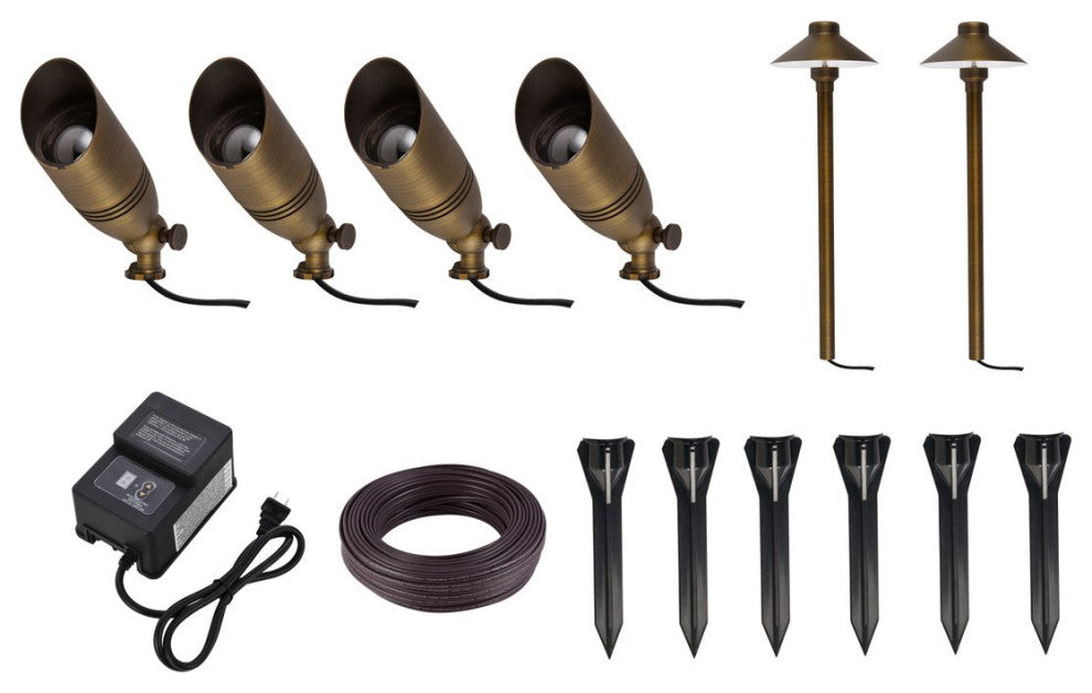 Annabelle Cast Brass Landscape Lighting Full Starter Set of 6, Kit 1