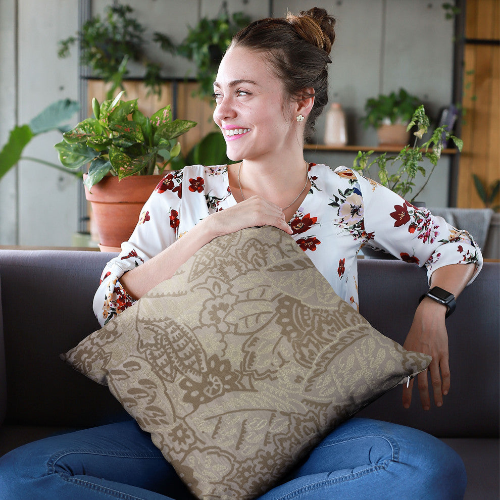 Plutus Brown Mustard Jacquard Luxury Throw Pillow, 24"x24"