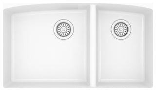 Karran Undermount Quartz 32" 60/40 Double Bowl Kitchen Sink, White