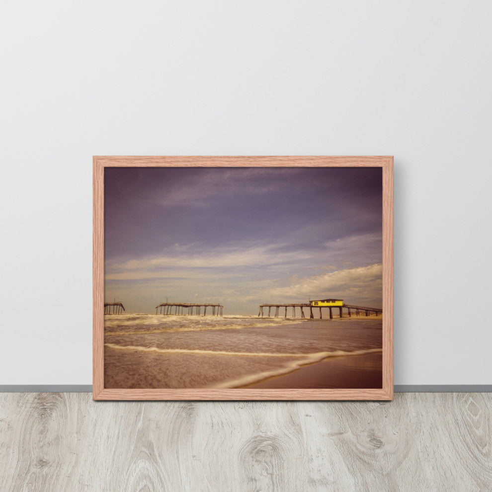 Aged View of Frisco Pier Coastal Framed Photo Paper Print, Red Oak, 16" X 20"