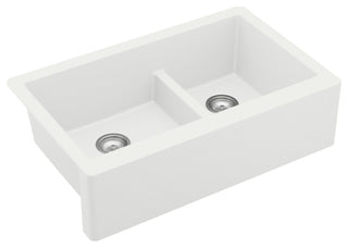 Karran Farmhouse Quartz 34" Double Offset Bowl Sink Kit, White