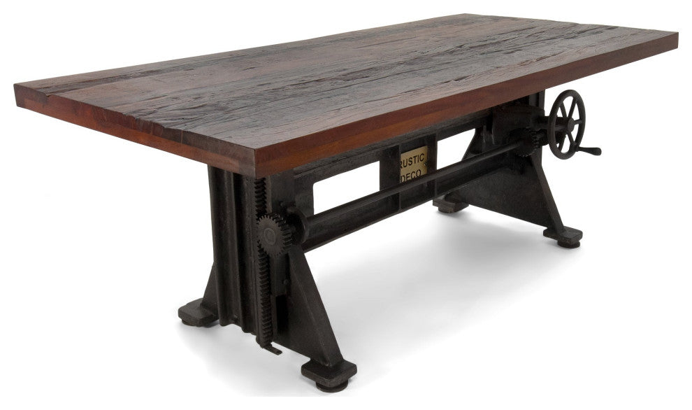 Craftsman Industrial Dining Table - Adjustable Iron Base - Rustic Mahogany