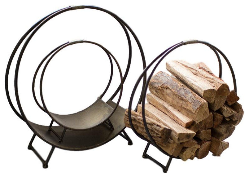 3-Piece Minimalist Open Ring Fire Wood Holder Set, Iron