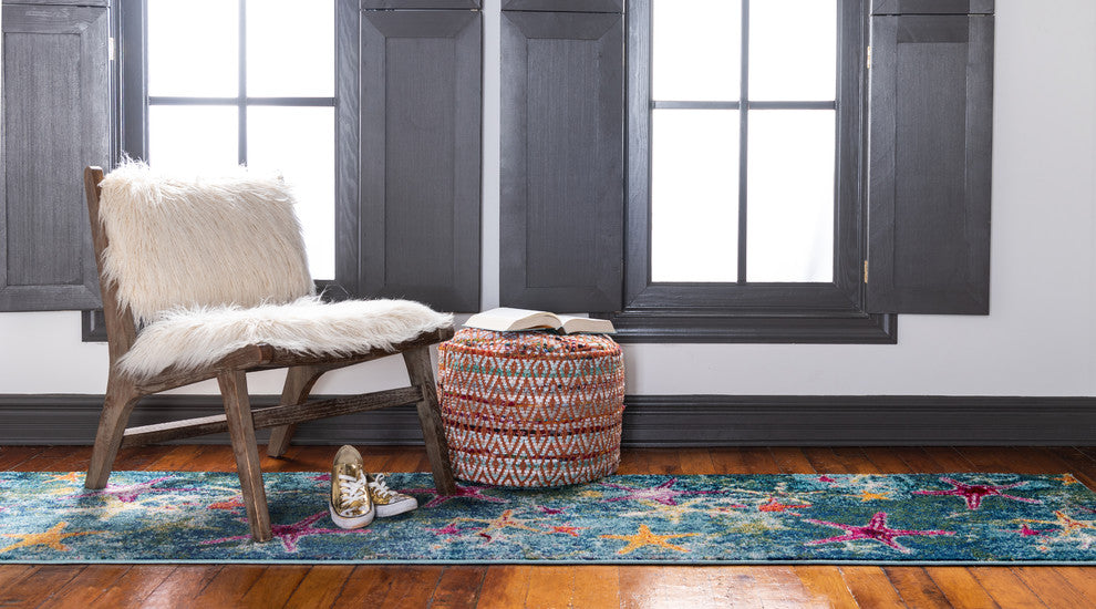 Unique Loom Navy Blue Seashore Positano 2' 2x6' 7 Runner Rug