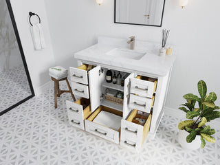 Boston 42 Single Sink Bath Vanity in White 2" Calacatta Nuvo
