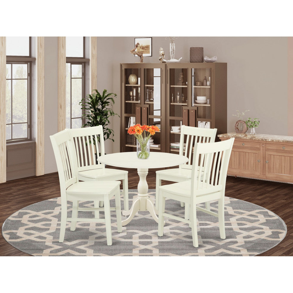 5 Pc Dinette Set S, 1 Drop Leaves Table, 4 Linen White Chairs, Linen White