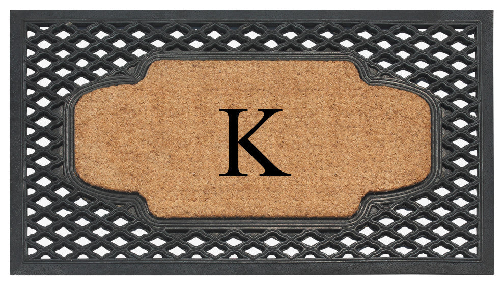 A1HC Mesh Border Rubber and Coir Monogrammed Doormat, 23"X38", Black, K