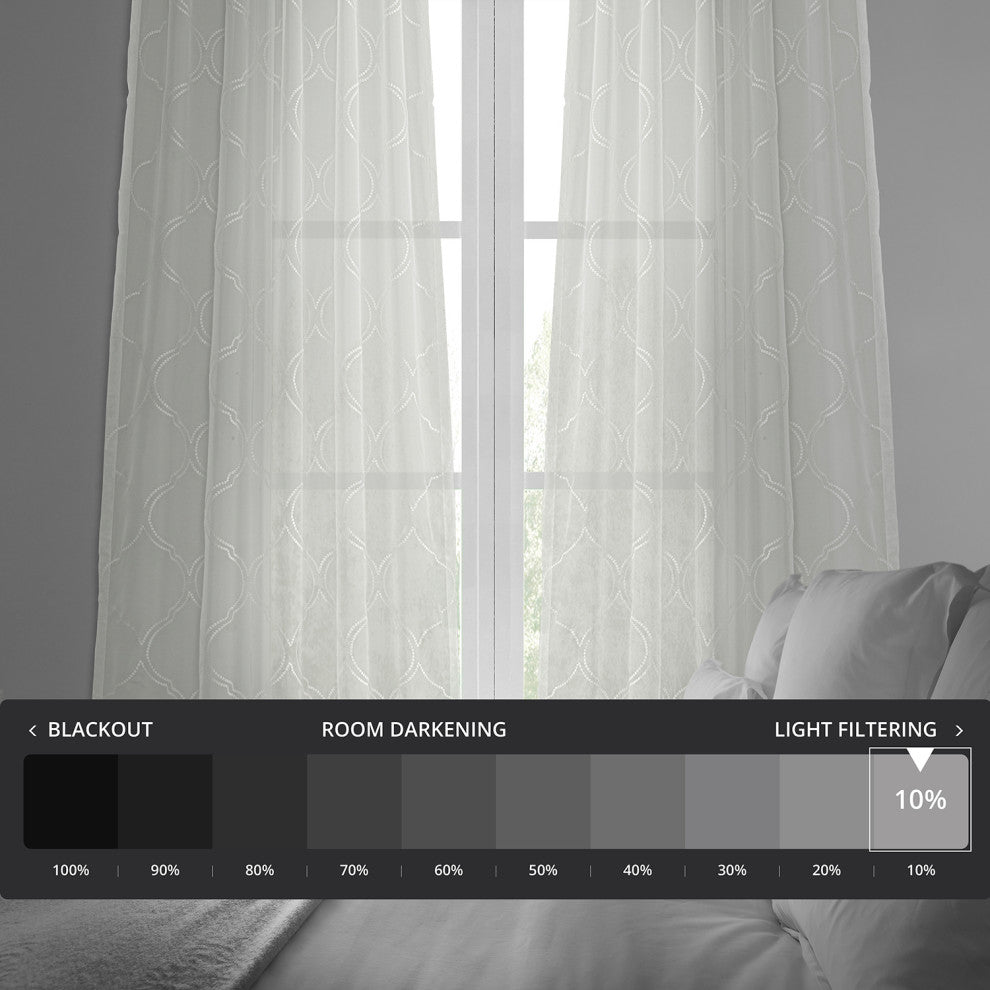 Florentina Embroidered Sheer Curtain Single Panel, White, 50"x84"