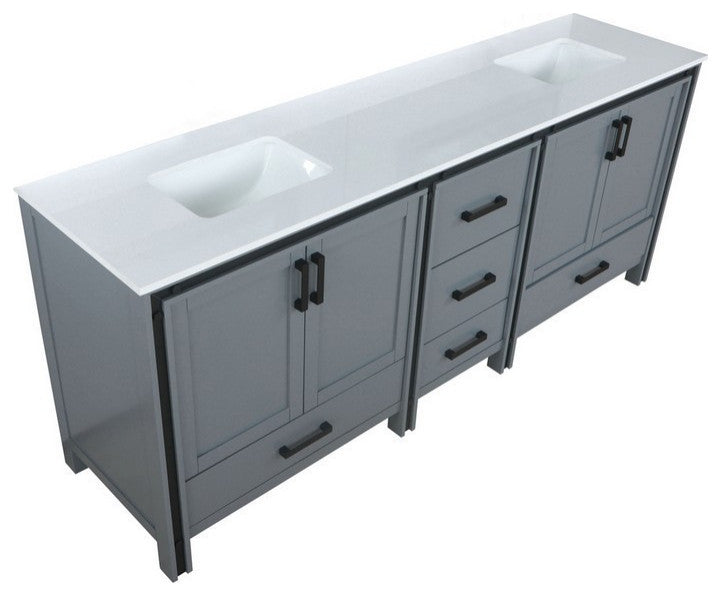 Ziva Transitional Dark Grey 84" Double Vanity, Cultured Marble Top
