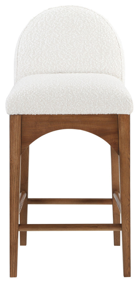 Waldorf Chenille Upholstered Stool, Black, Chenille, Natural Finish, Cream, Boucle Fabric, Walnut Finish