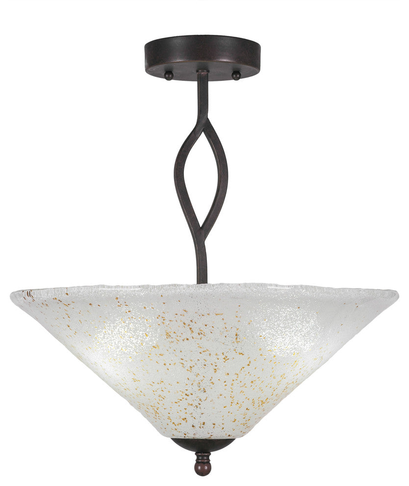 Revo Semi-Flush With 3 Bulbs, With 16" Gold Ice Glass, Dark Granite