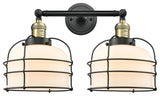 Large Bell Cage 2-Light Bath Vanity-Light, Black Antique Brass, Matte White