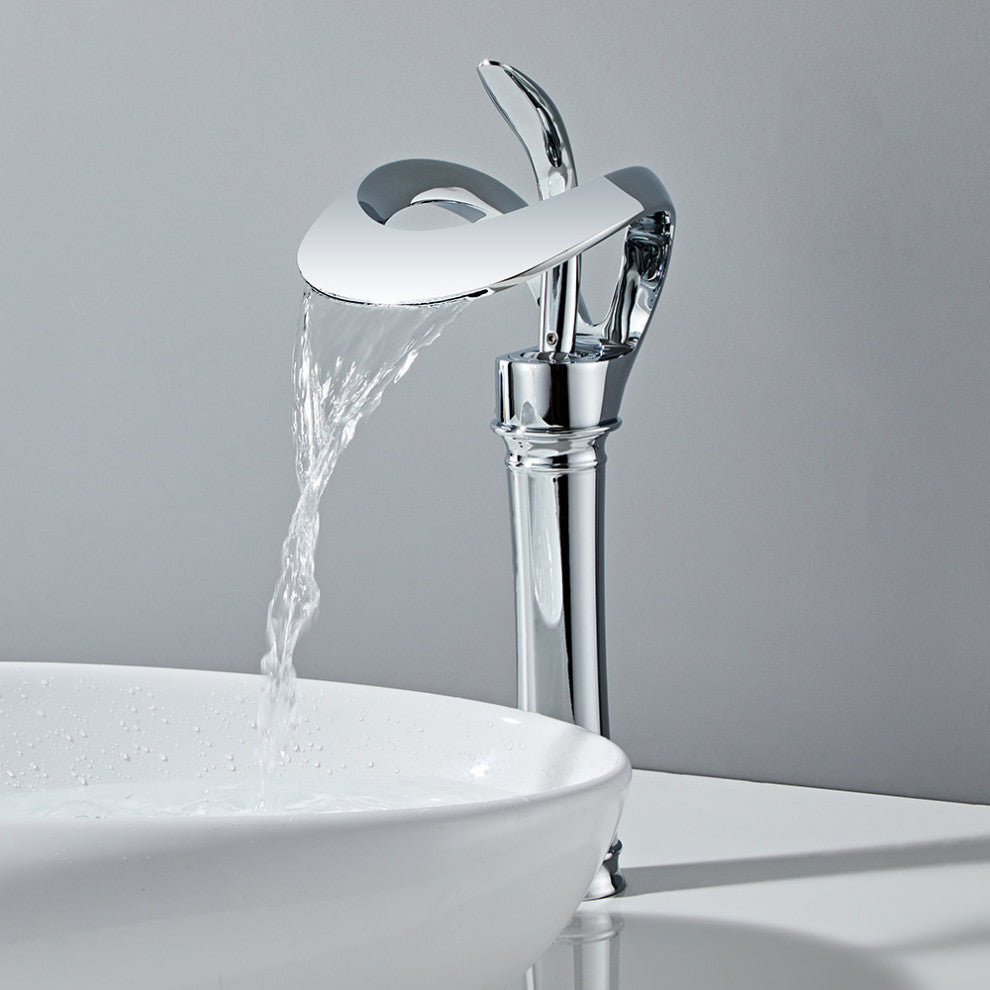 Elegant Waterfall Bathroom Faucet, Single Handle, Solid Brass, Chrome, Long