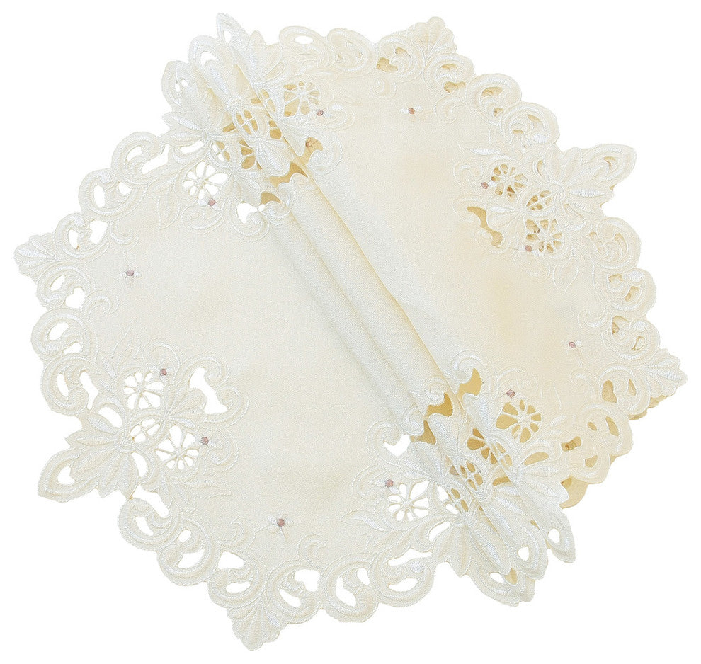 Victorian Lace Embroidered Cutwork Round Doilies, 8", Ivory, Set of 4