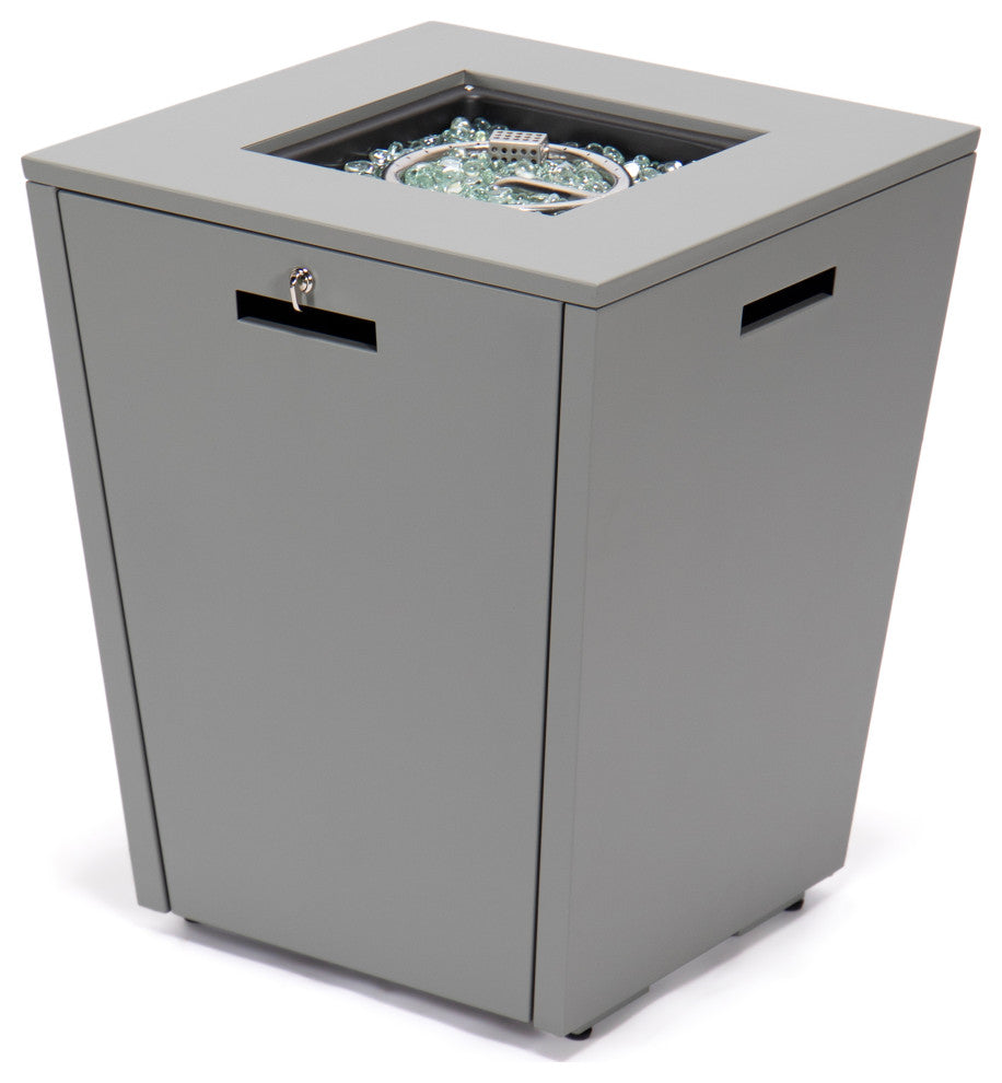 LeisureMod Marlin Chaise Lounge Chair With Arms and Fire Pit Table, Dark Gray