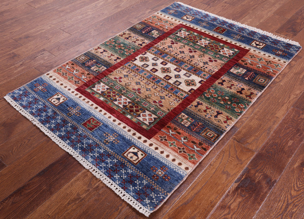 Persian Gabbeh Tribal Handmade Wool Rug 3' 4" X 4' 10" Q10132