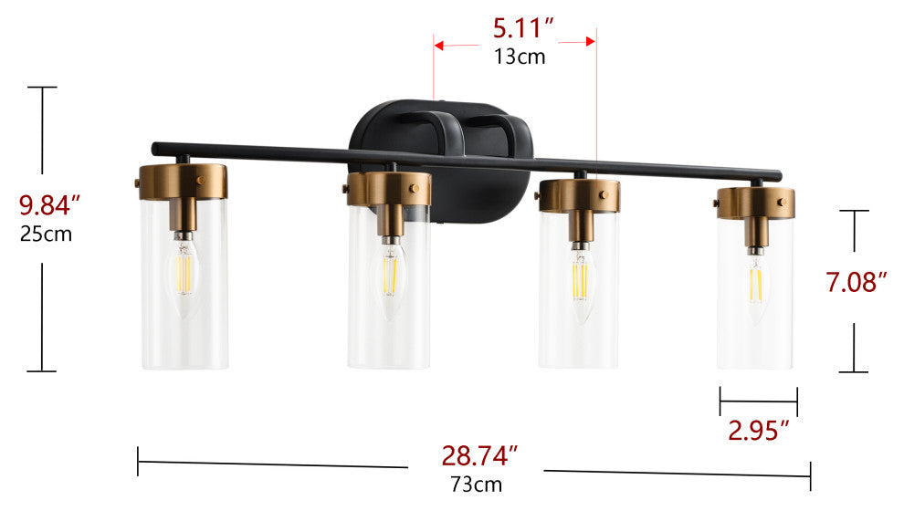 Modern 4-Light Bathroom Vanity Lighting Fixture with Glass Shades