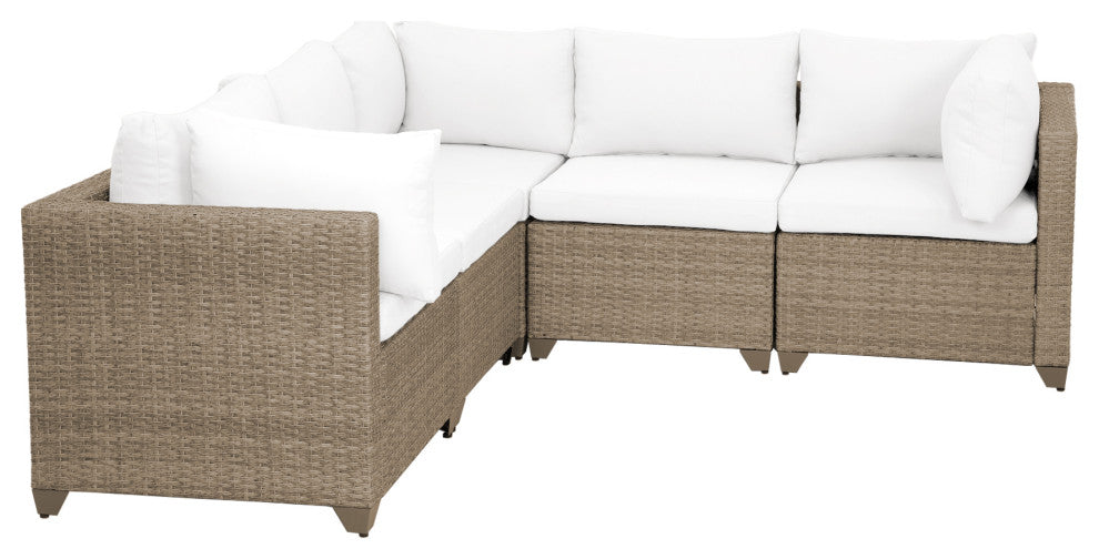 Maui 5-piece Outdoor Modular Conversation Set, 3 Corner Sofa Seats, Linen White