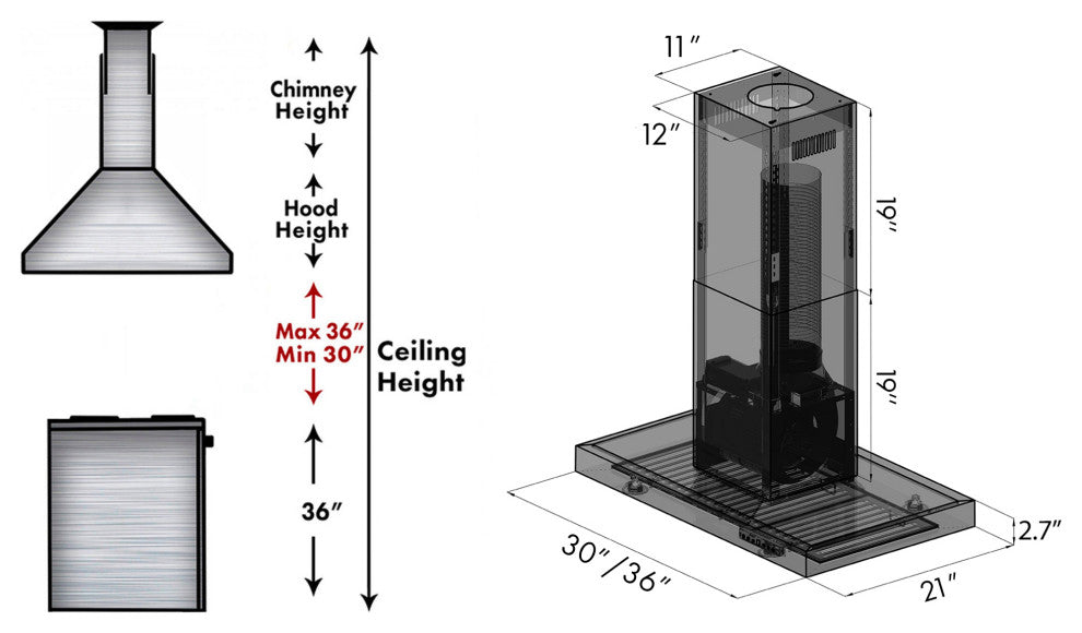 ZLINE 30" Island Mount Range Hood in Black Stainless Steel (BSKE2iN-30)