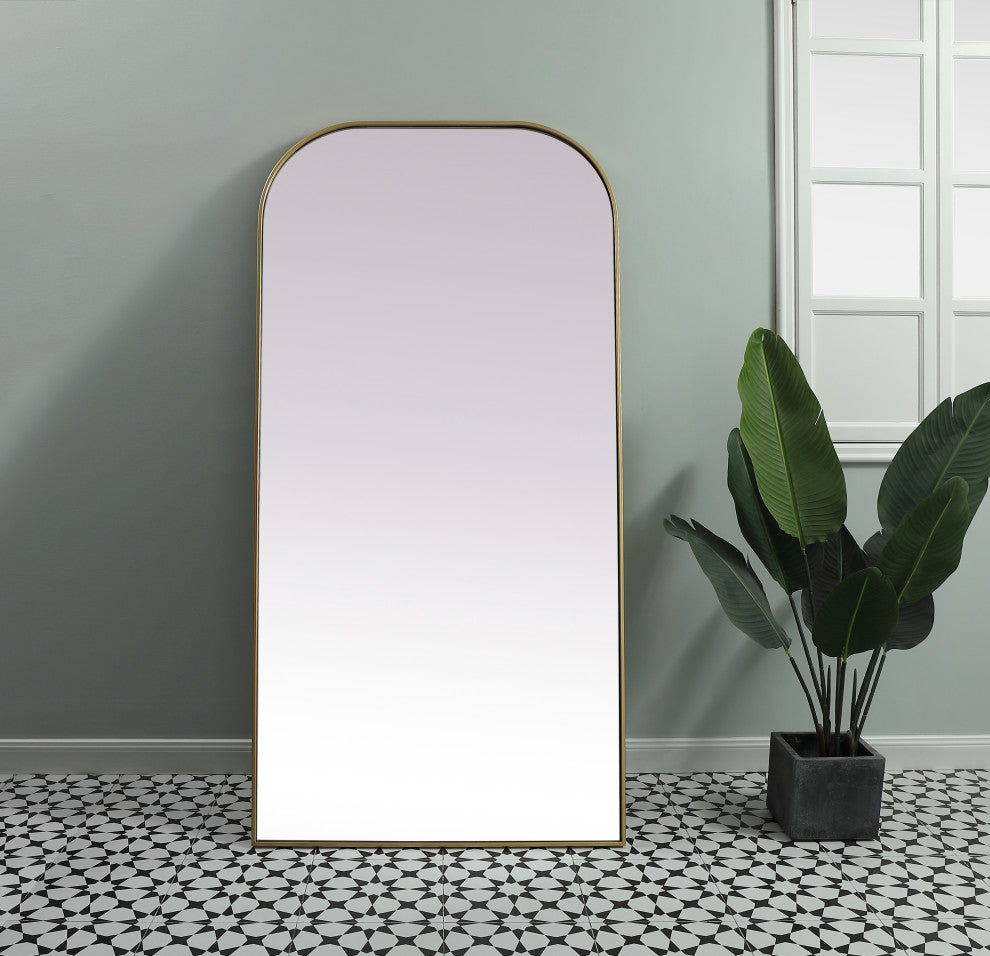Metal Frame Arch Full Length Mirror 35X72 Inch, Brass