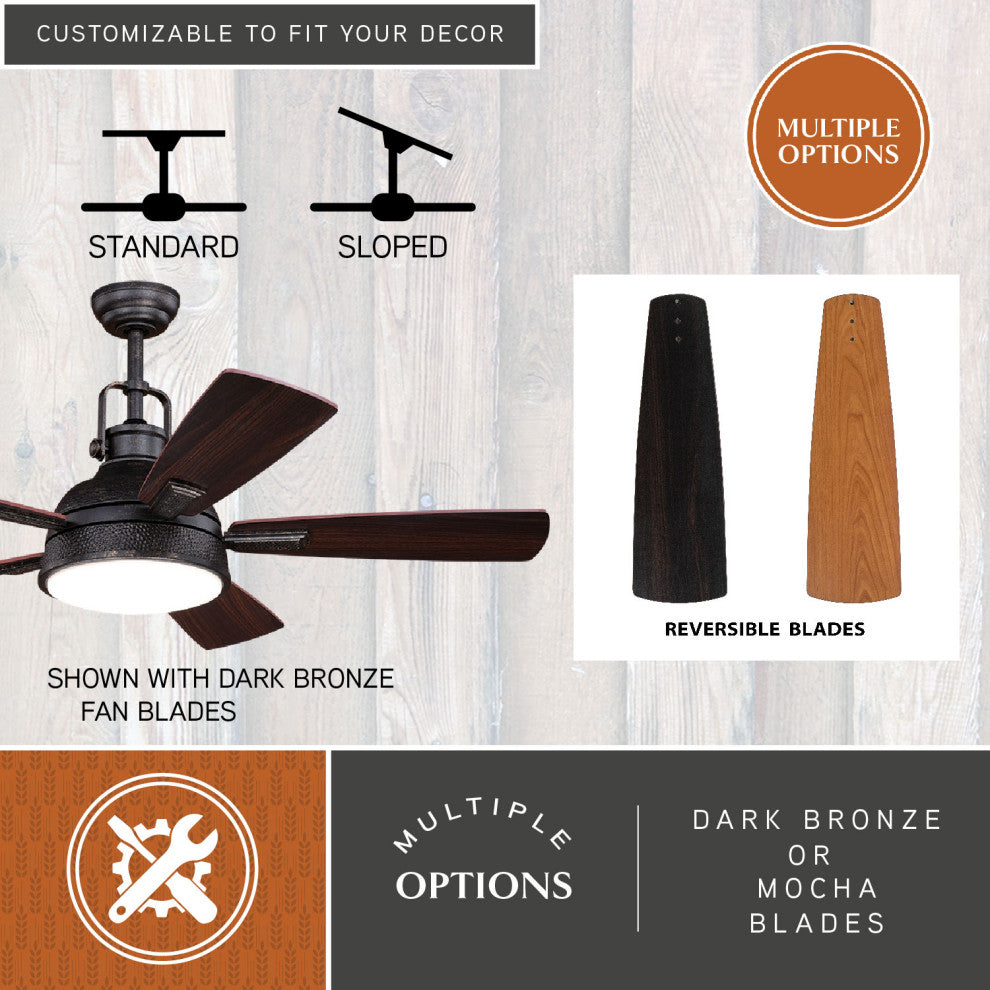 Walton LED 52" Ceiling Fan, Gold Stone