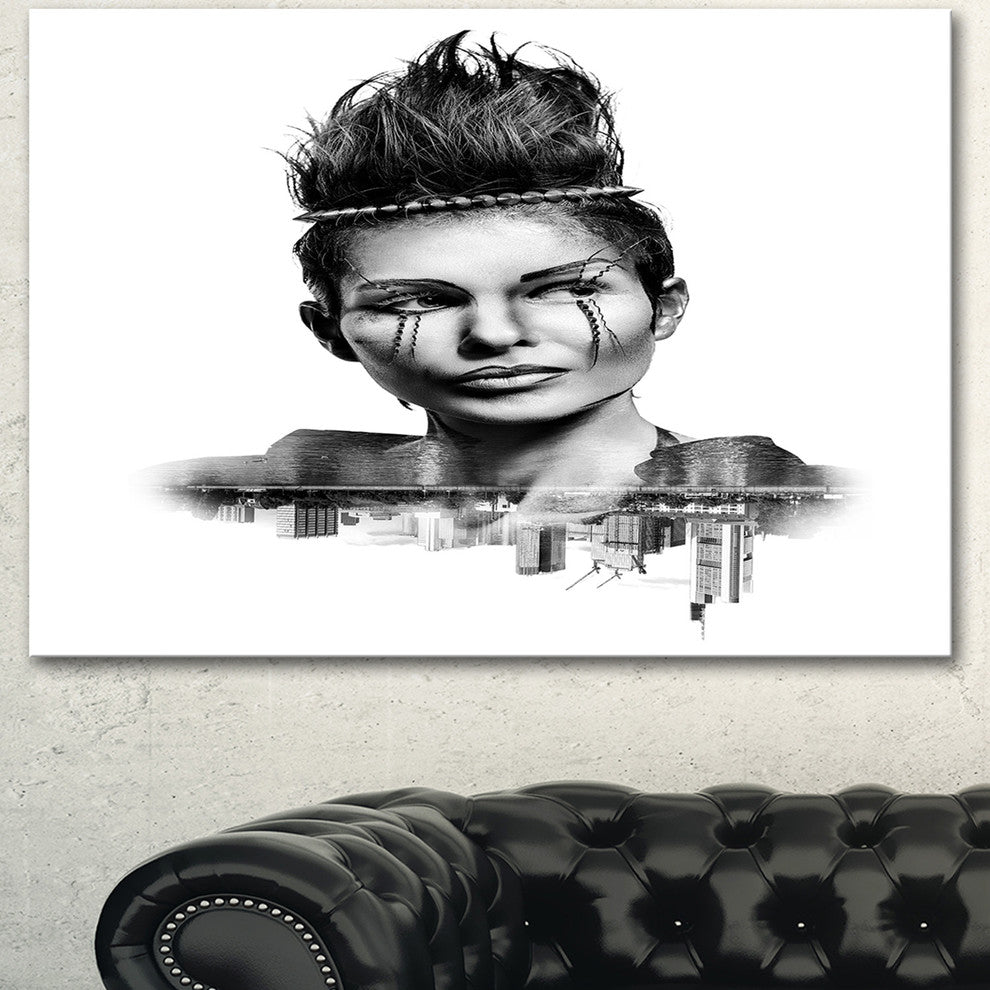 Double Exposure Woman With Hair, Portrait Canvas Art Print, 60"x28"