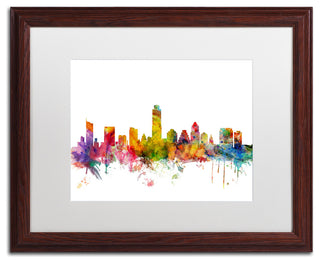 "Austin, Texas Skyline" Matted Framed Canvas Art by Michael Tompsett