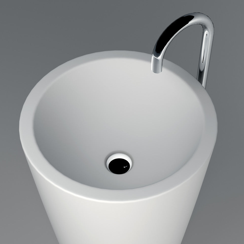 ADM Circular Freestanding Pedestal Sink, White, 20", Glossy White
