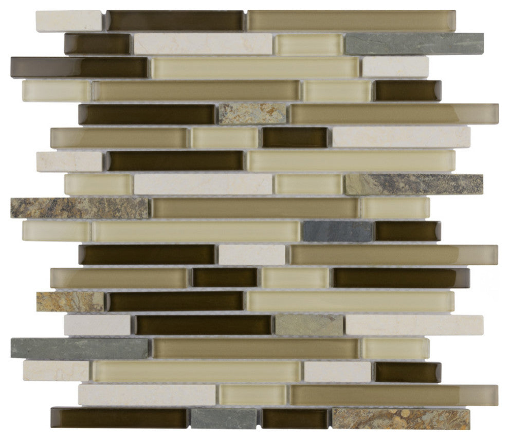 Tessera Piano Glass and Stone Mosaic Wall Tile, Brixton, Nassau