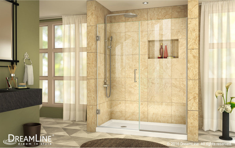 DreamLine Unidoor Plus 56" to 56.5"x72" Hinged Shower Door, Brushed Nickel