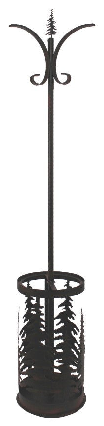 Burnt Sienna Iron Coat Rack and Umbrella Stand With Feather Tree Accent