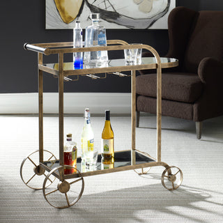 Lifestyle shot showing the bar cart in a real room; full product visible.
