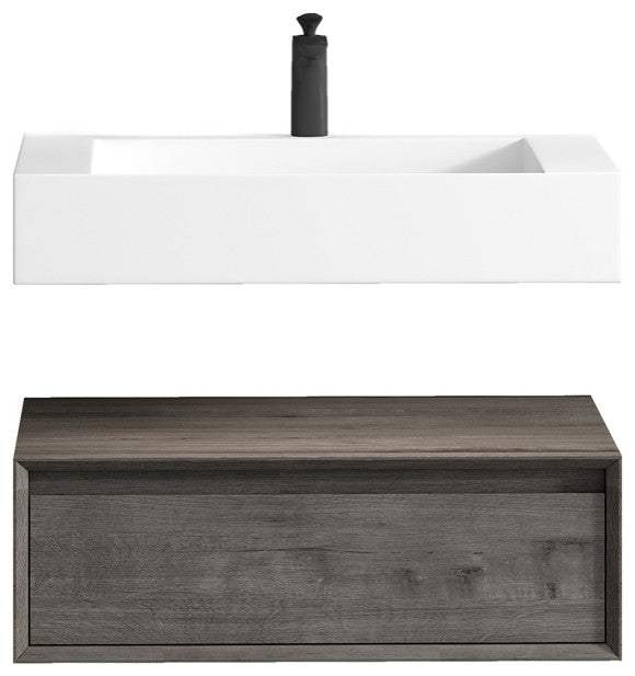 Alysa 30'' Floating Vanity, Acrylic Sink, Smoke Oak